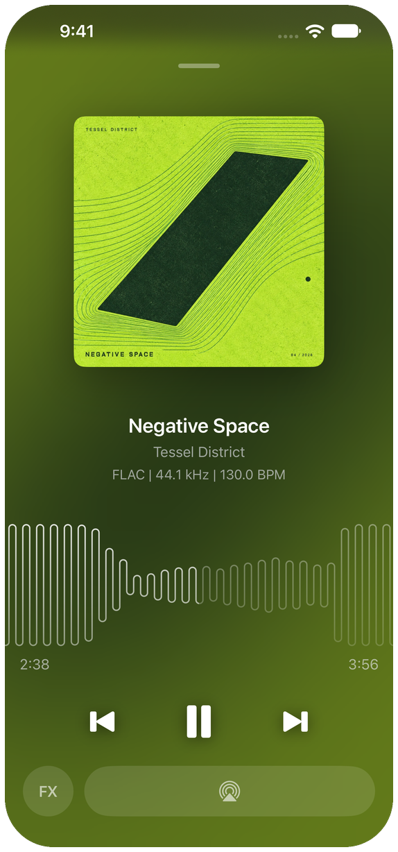 Vibe on iPhone: seeking through a track by dragging along its waveform.